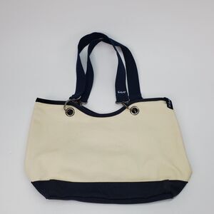 Canvas Crew by Thirty One Purse Handbag Cream Navy Blue Hand Bag Tote